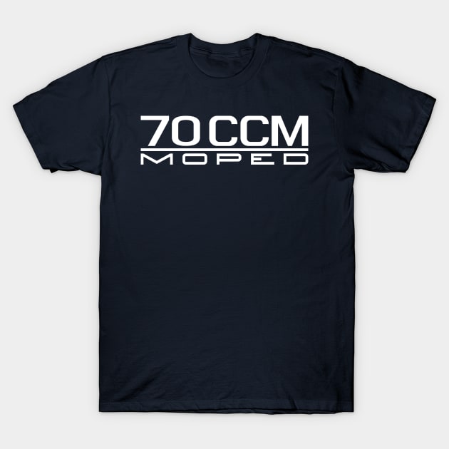 70cc moped emblem (white) T-Shirt by GetThatCar